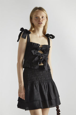 Black Shirred Layered Mini-Skirt