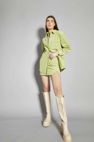 Pistachio-Corduroy A-Line Mini-Skirt