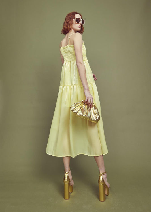 Sabrina Smocked Empire-Line Midi Dress -Lemon