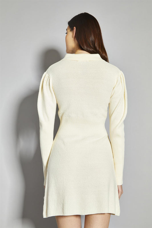 Cream Embroidered Collar Mini Dress