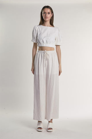 White Puffed-Sleeve Crop-Top