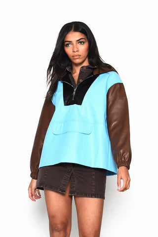Blue Multi Pu Quarter Zip Up Jacket