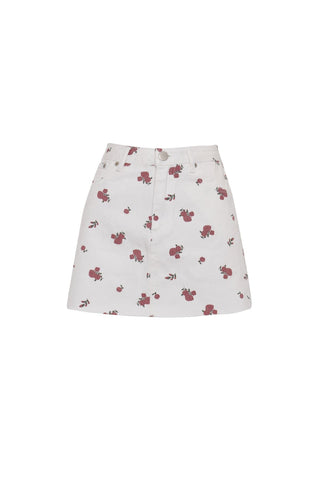 White-Ditsy-Denim Mini-Skirts
