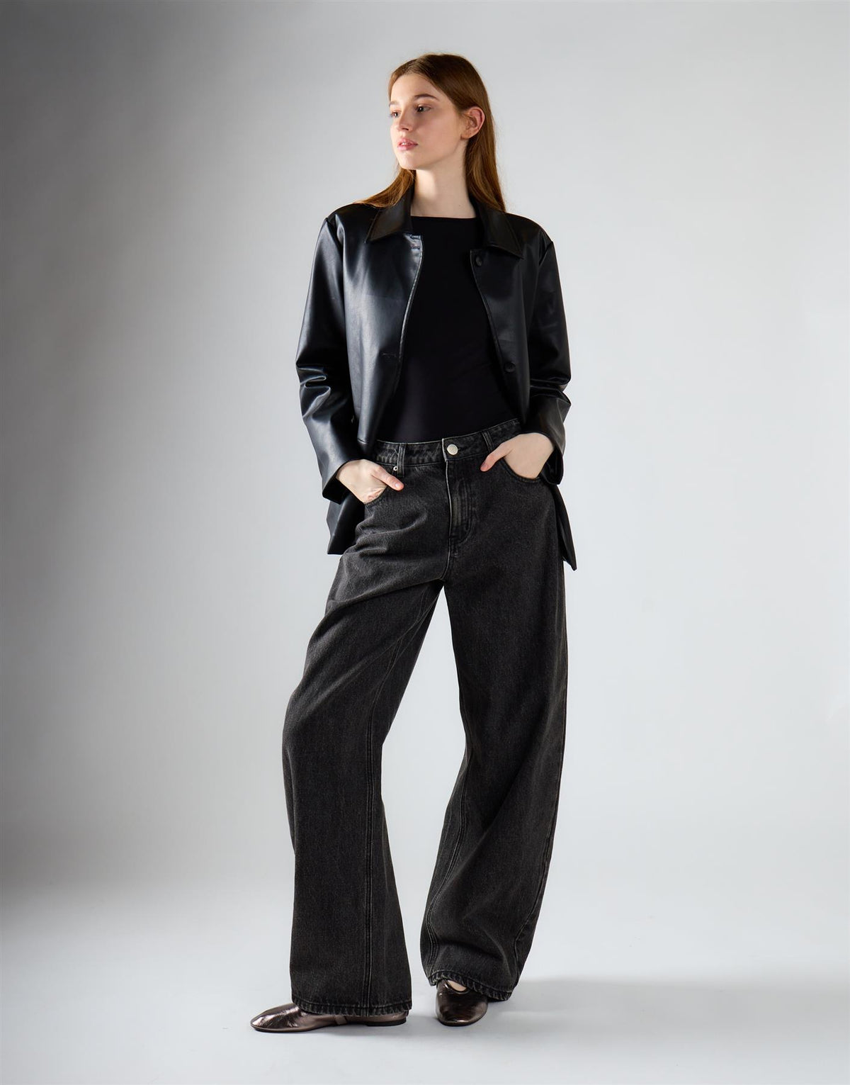 Black Vintage Wash Wide Leg Baggy Jeans
