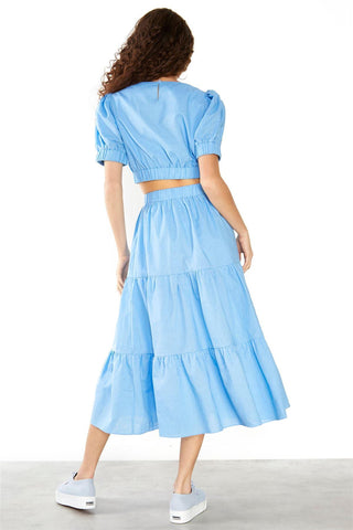 Cornflower Blue Tiered Midi Skirt