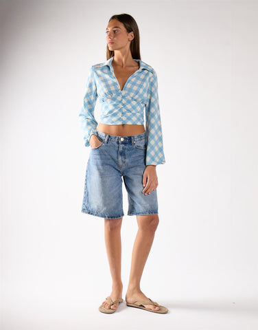 Blue Diagonal Check Button Up Shirt