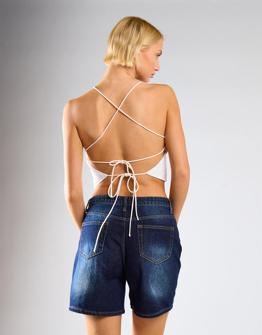 Tie Back Detail Crop Top - White