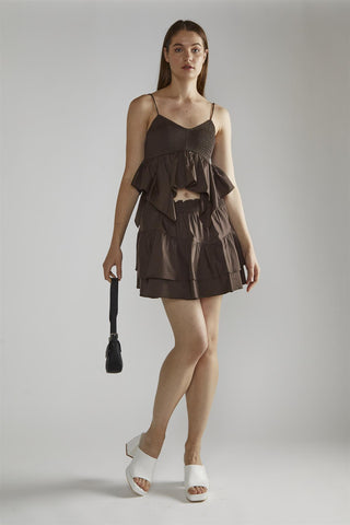 Brown Tiered Frill Cami Top