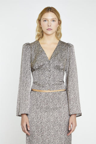 Leopard-Swirl Long-Sleeve Button-front-Top
