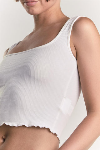 Off-White Ribbed-Sleeveless Crop-Top