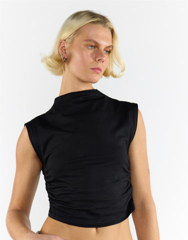 Black High Neck Crop Top