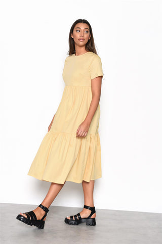 Tiered Midi Dress - Soft Yellow