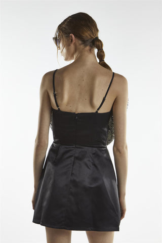 Black Silver Sequin Bow Mini-Dress