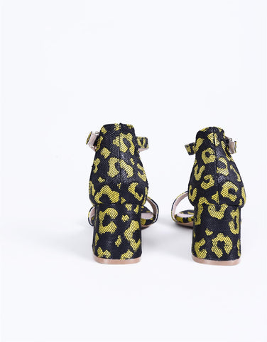 Yellow-Leopard Strappy Heeled-Sandals