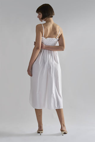 White Ruffled Midi-Dresses