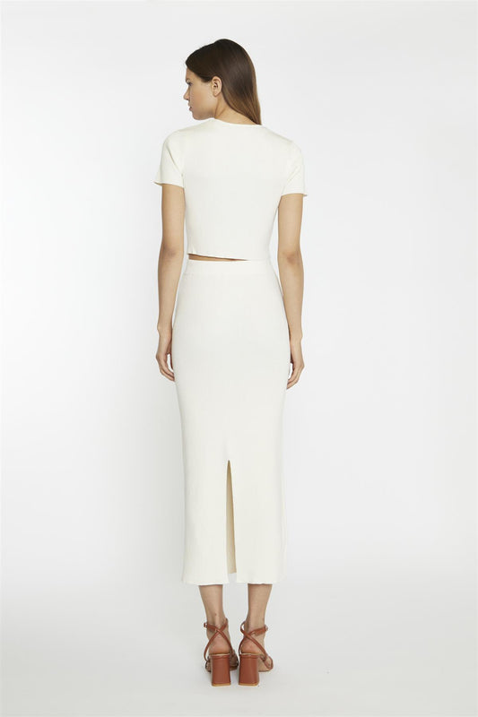 Vanilla Ribbed Tie-Front Crop-Top