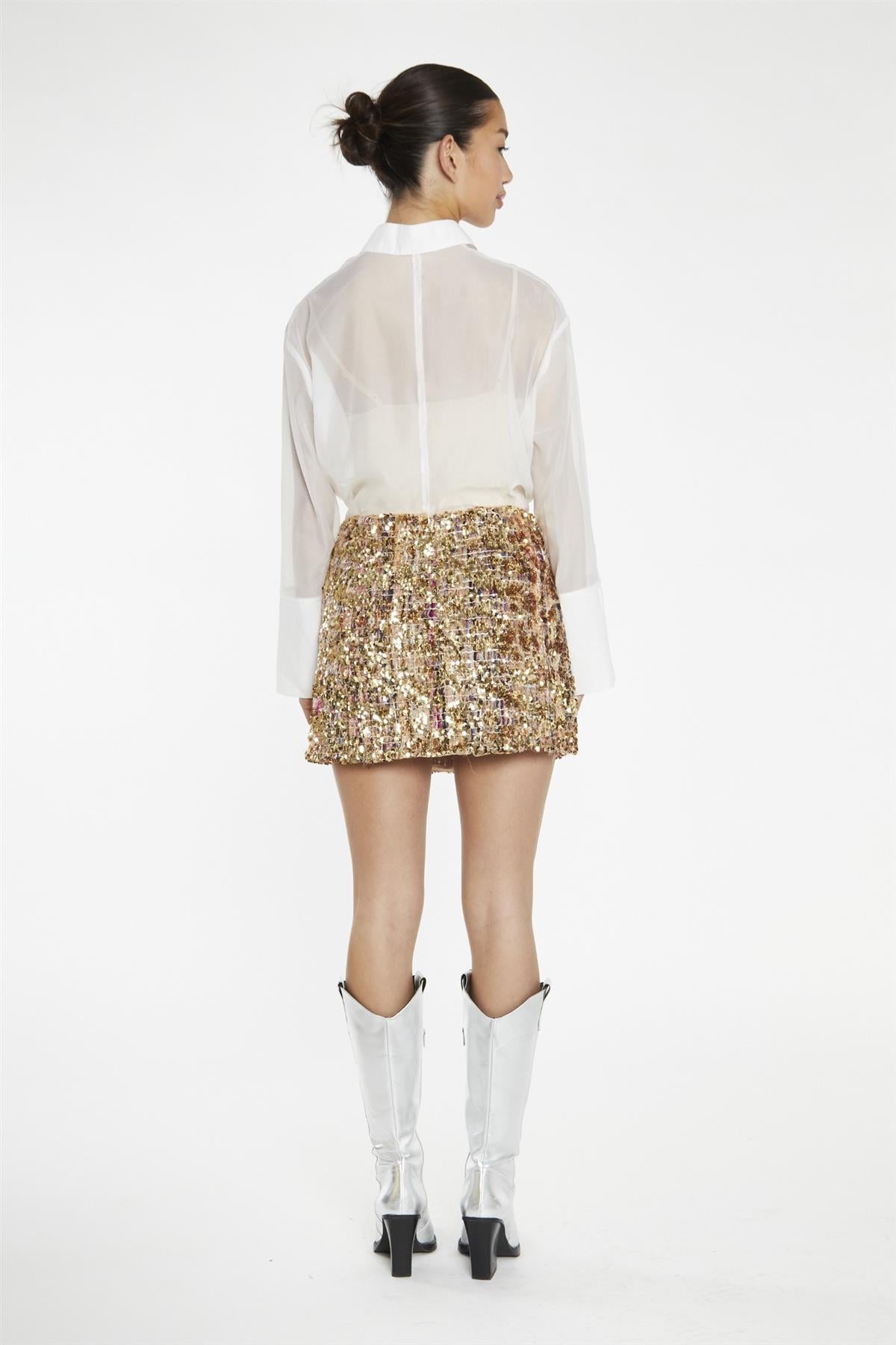Tweed Gold-Sequin Mini-Skirt Glamorous - Main Image