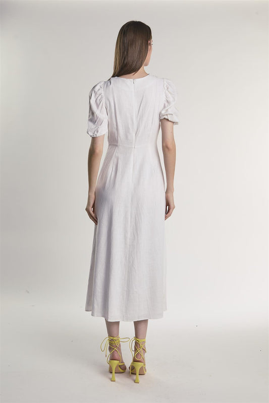 Off-White Button-Front-Twist Midi-Dress