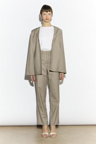 Taupe-Grey Tapered Crop-Trousers