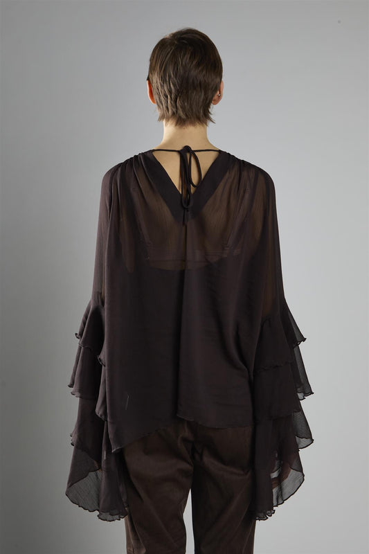 Deep Brown Multi Ruffle Long Sleeve Top