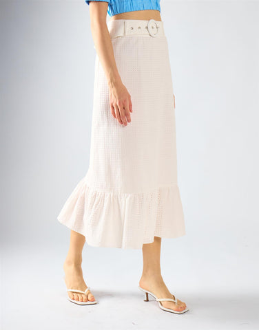White Belted Midi Skirt