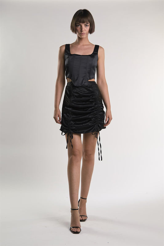 Black-Sateen Corset Crop-Top