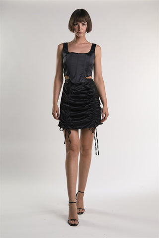 Black-Sateen Corset Crop-Top