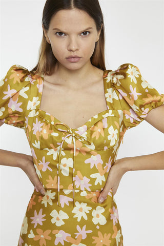 Olive Multi Flower Sweetheart Mini-Dresses