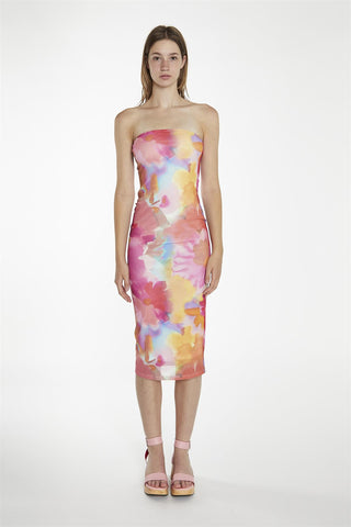 Bodycon Midi Dress - Multi Watercolour Flower