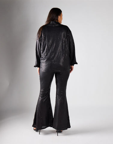 Glamorous Curve Black Sequin Wide Leg Trousers