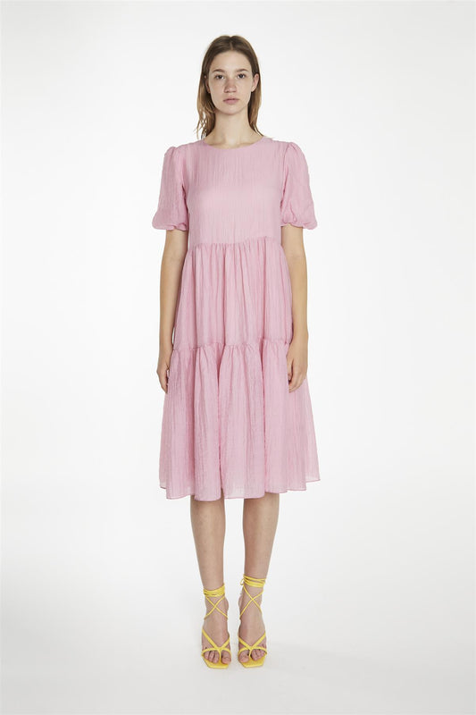 Soft-Pink Tiered Midi-Dress