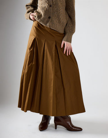 Deep Olive Pleated Midi Skirt