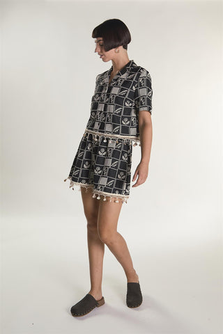 Black Embroidered Shell Detail Shorts