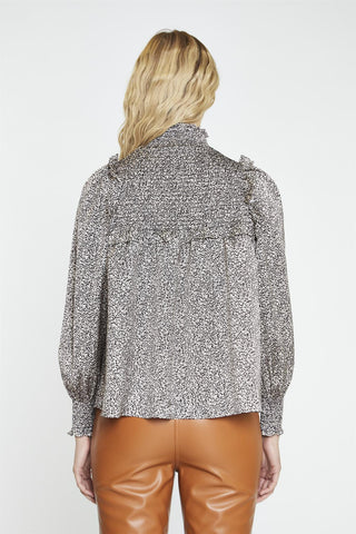 Leopard-Swirl Long-Sleeve Blouse