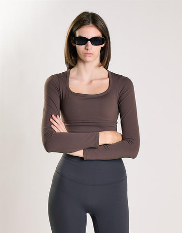 Agon Women's Brown Long Sleeve Square Neck Top