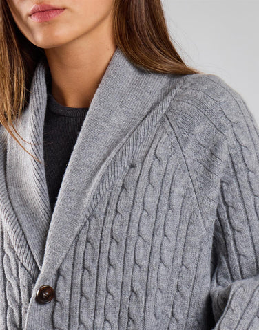 Grey Marl Cable Knit Midi Length Cardigan