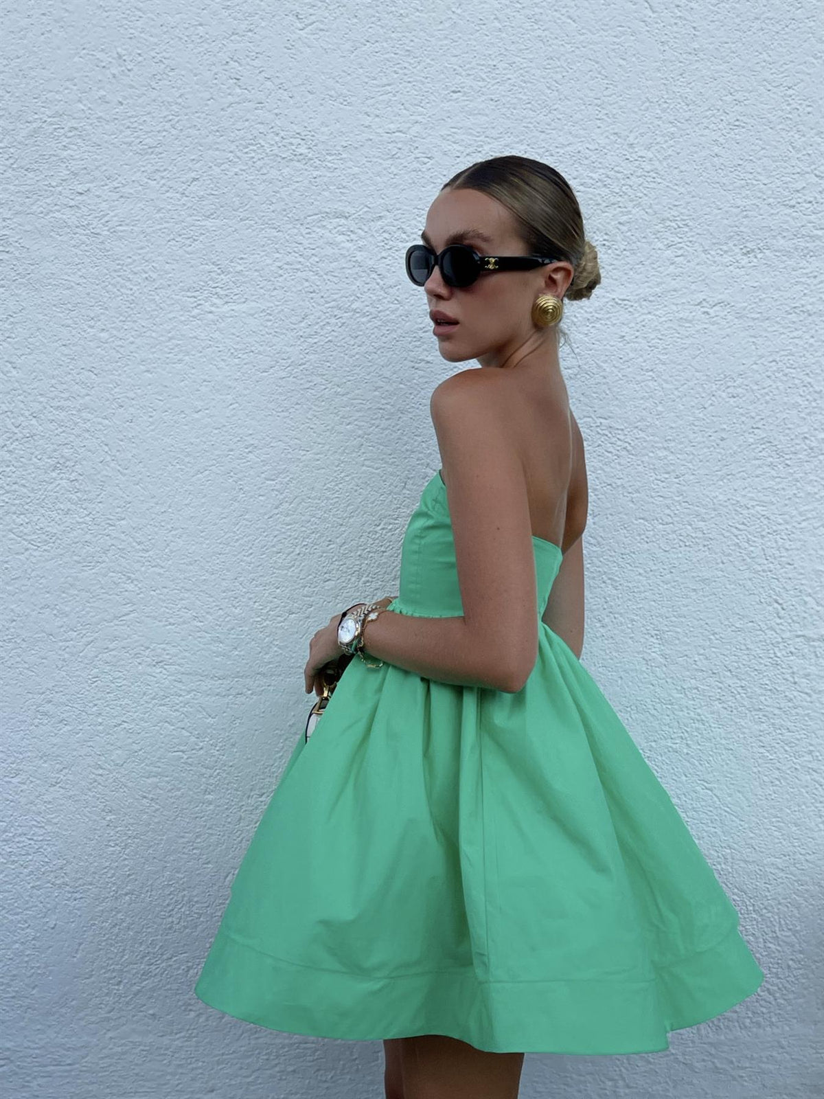 Hayden Strapless Empire-Line Mini-Dress -Bright-Green Hayden Strapless Empire-Line Mini-Dress -Bright-Green