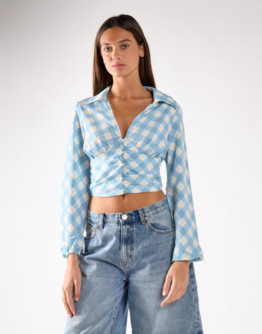 Blue Diagonal Check Button Up Shirt