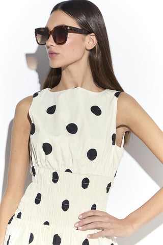 Cream Spot Smocked Waist Mini Dress