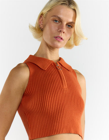 Orange Zip Collar Sleeveless Top