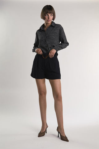 Black High-Waisted-Belted Shorts