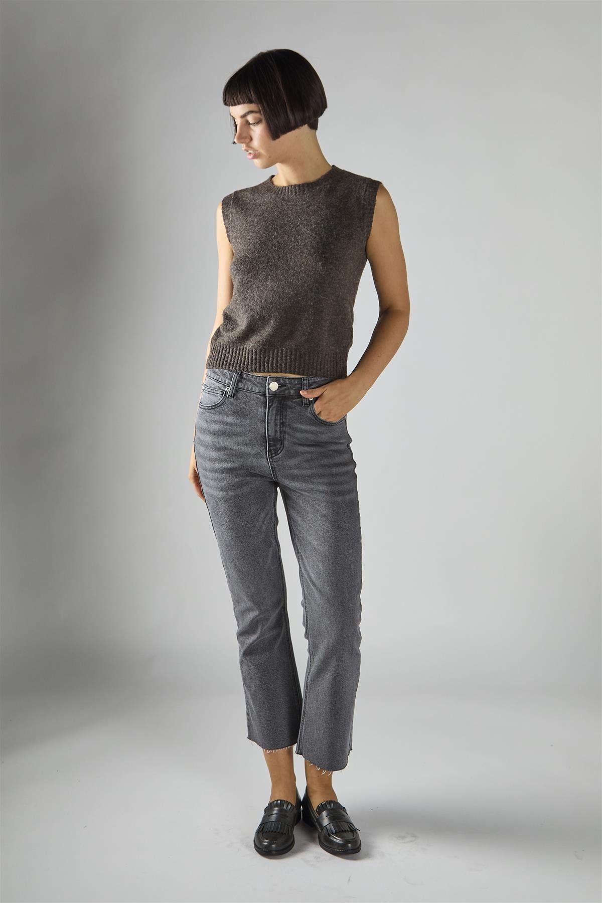 Dark-Brown-Marl Vest Sleeveless-Top