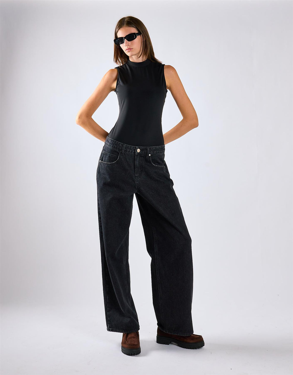 Black Mock Neck Sleeveless Tank Bodysuit