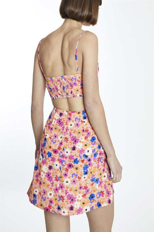 Multi Orange Floral Spaghetti-Strap Crop-Top