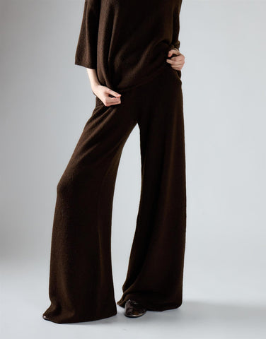 Khaki Brown Knitted Flare Trousers