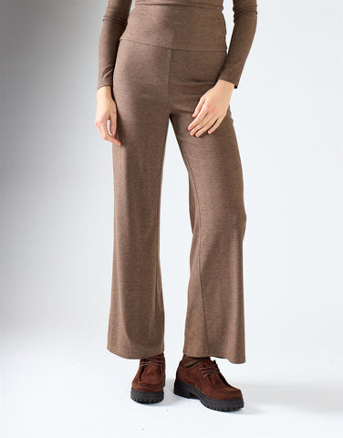 Brown Rib Minimal High-Waist Knit Trousers