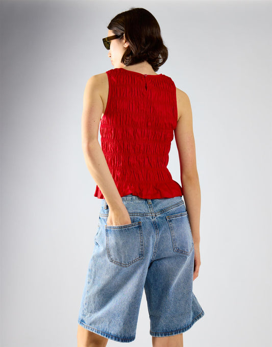 Red Shirring Vest Top