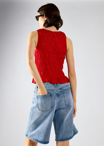 Red Shirring Vest Top