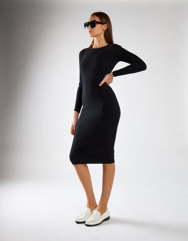 Glamorous Care Black Knitted Open Back Midi Dress