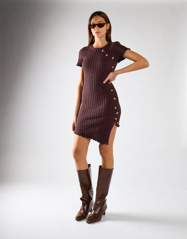 Burgundy-Black Twist Button-Side Mini Dress